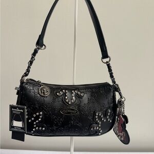 Ed Hardy Black Studded Embossed Mini Shoulder Bag